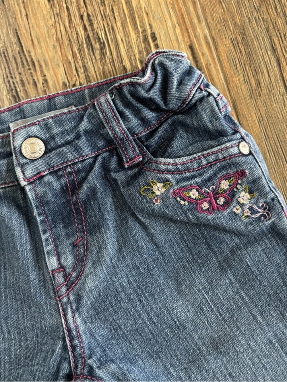 Levis Blue Denim Jeans Girls 3T Pink Stitching Crisscross Butterfly Embroidered - Picture 9 of 11